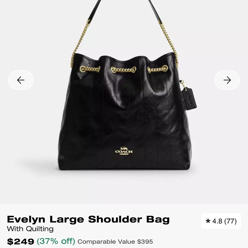 Coach Evelyn Black Leather Quilted Shoulder Bag with Gold Chain - Picture 3 of 9